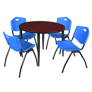 Kahlo Round Breakroom Table and Chair Package, 48" Round Kahlo Tapered Leg Breakroom Table with 4 "M" Stack Chairs