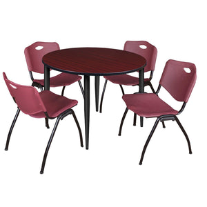 Kahlo Round Breakroom Table and Chair Package, 48" Round Kahlo Tapered Leg Breakroom Table with 4 "M" Stack Chairs