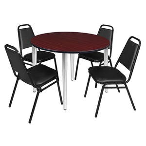 Kahlo Round Breakroom Table and Chair Package, 48" Round Kahlo Tapered Leg Breakroom Table with 4 Restaurant Stack Chairs