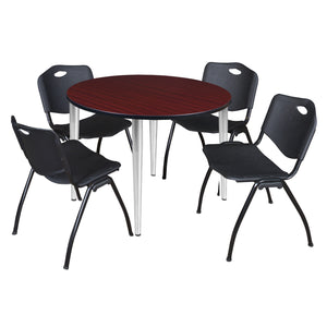 Kahlo Round Breakroom Table and Chair Package, 48" Round Kahlo Tapered Leg Breakroom Table with 4 "M" Stack Chairs