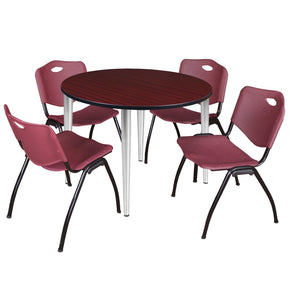 Kahlo Round Breakroom Table and Chair Package, 48" Round Kahlo Tapered Leg Breakroom Table with 4 "M" Stack Chairs