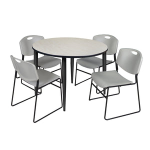 Kahlo Round Breakroom Table and Chair Package, 48" Round Kahlo Tapered Leg Breakroom Table with 4 Zeng Stack Chairs