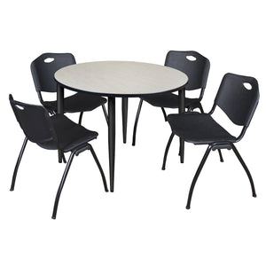 Kahlo Round Breakroom Table and Chair Package, 48" Round Kahlo Tapered Leg Breakroom Table with 4 "M" Stack Chairs