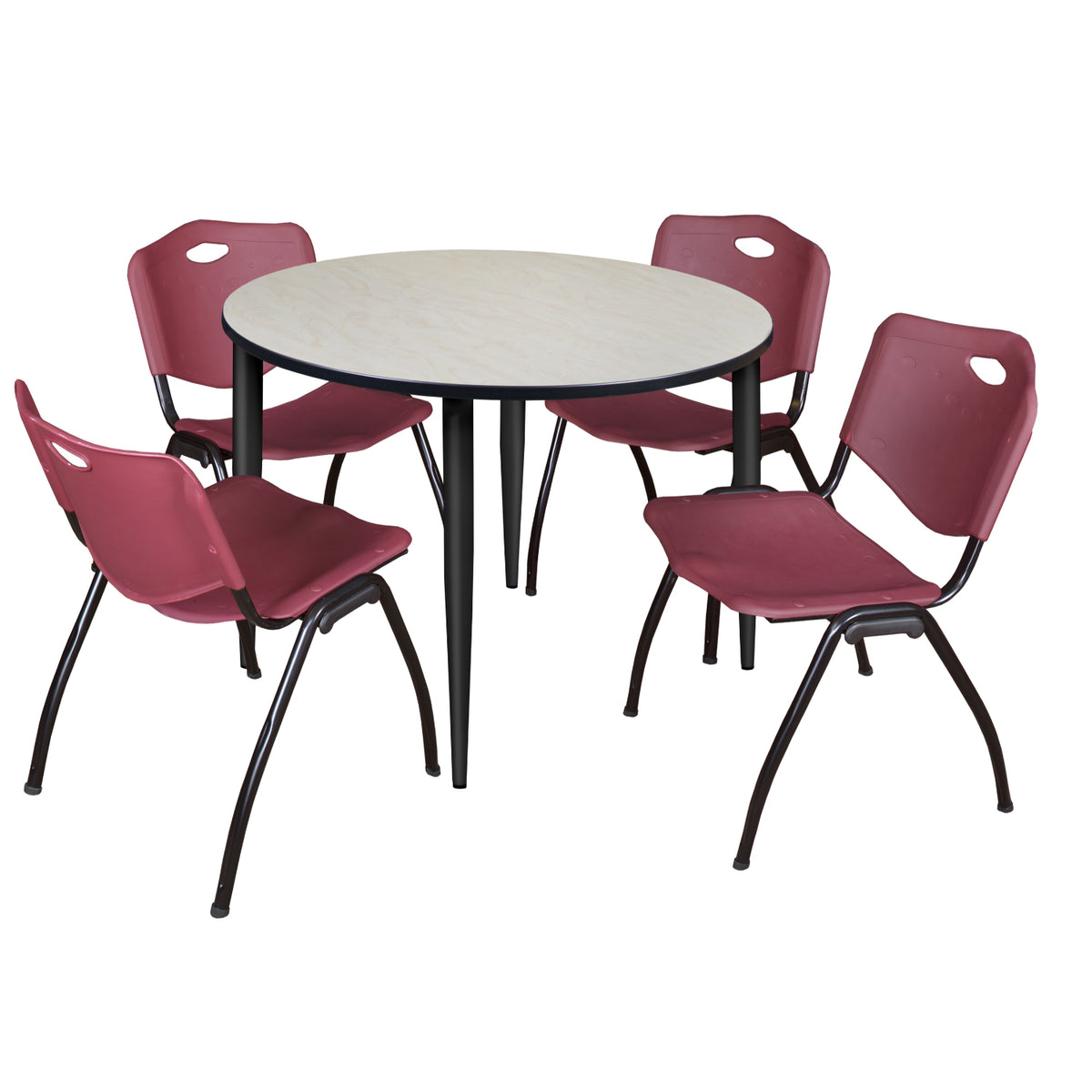 Kahlo Round Breakroom Table and Chair Package, 48" Round Kahlo Tapered Leg Breakroom Table with 4 "M" Stack Chairs