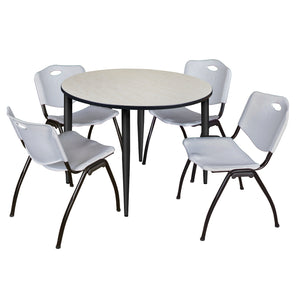 Kahlo Round Breakroom Table and Chair Package, 48" Round Kahlo Tapered Leg Breakroom Table with 4 "M" Stack Chairs