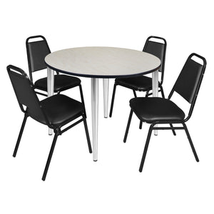 Kahlo Round Breakroom Table and Chair Package, 48" Round Kahlo Tapered Leg Breakroom Table with 4 Restaurant Stack Chairs