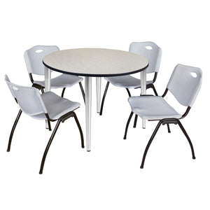 Kahlo Round Breakroom Table and Chair Package, 48" Round Kahlo Tapered Leg Breakroom Table with 4 "M" Stack Chairs