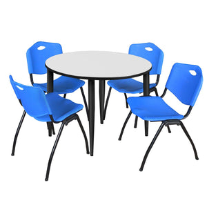 Kahlo Round Breakroom Table and Chair Package, 48" Round Kahlo Tapered Leg Breakroom Table with 4 "M" Stack Chairs