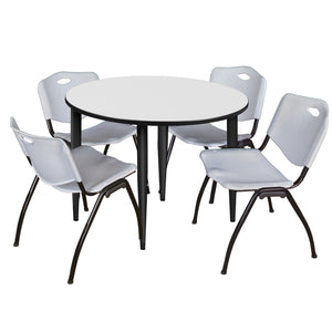 Kahlo Round Breakroom Table and Chair Package, 48" Round Kahlo Tapered Leg Breakroom Table with 4 "M" Stack Chairs