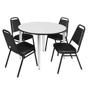 Kahlo Round Breakroom Table and Chair Package, 48" Round Kahlo Tapered Leg Breakroom Table with 4 Restaurant Stack Chairs
