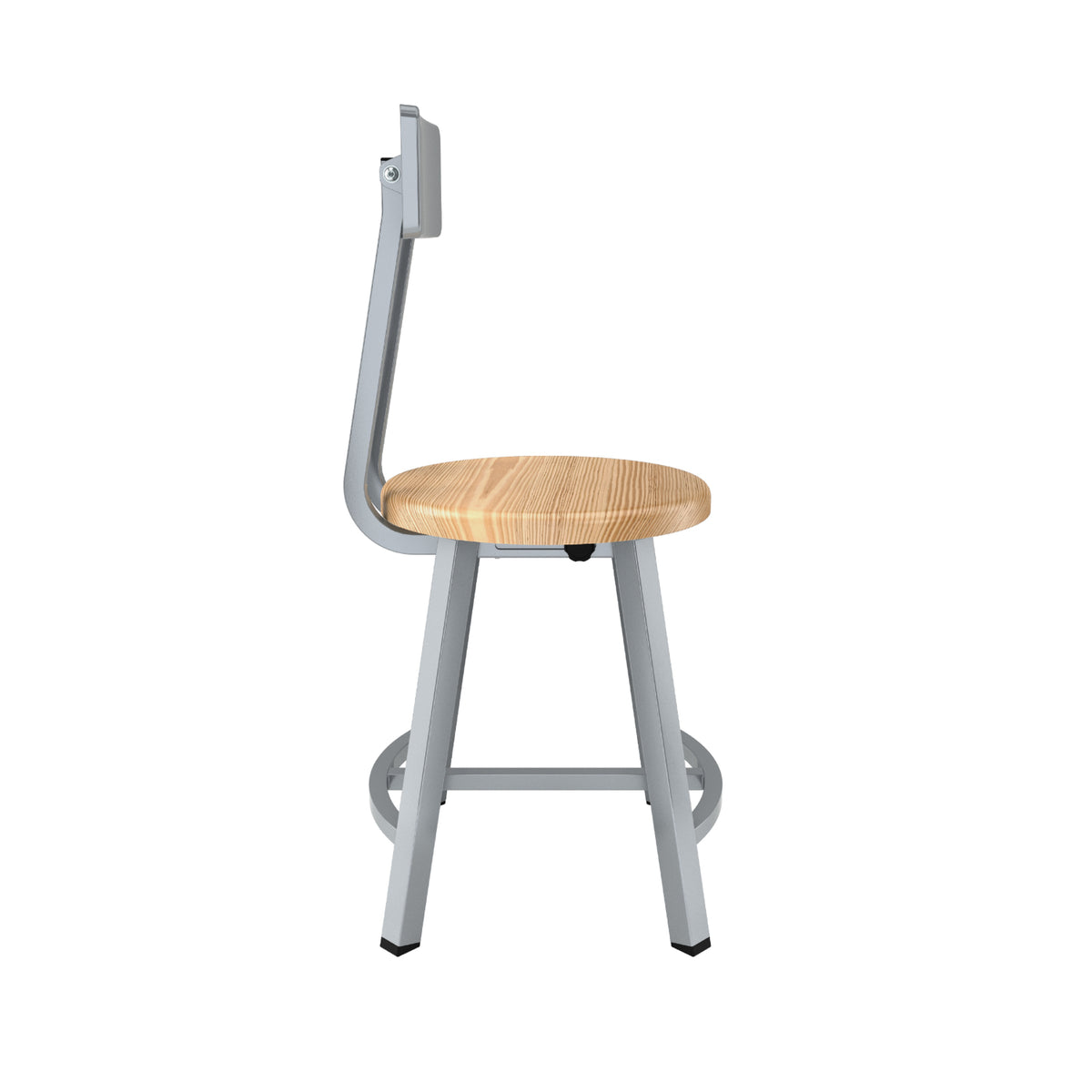 Titan Stool with Backrest, Solid Oak Seat, 18" Seat Height