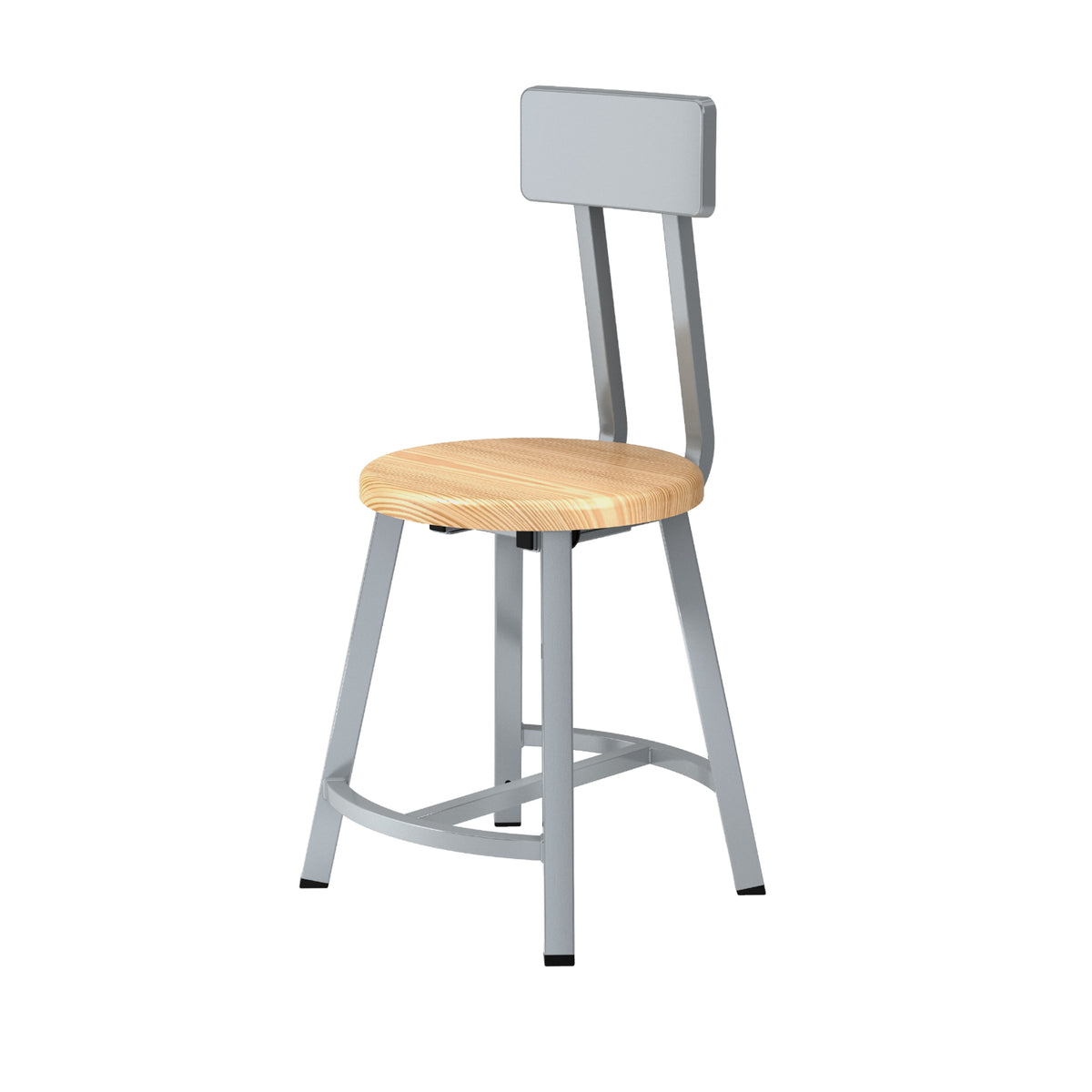 Titan Stool with Backrest, Solid Oak Seat, 18" Seat Height