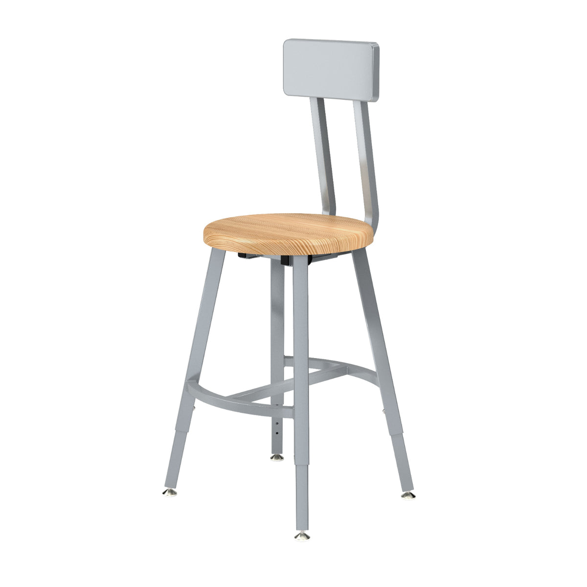 Titan Adjustable Height Stool with Backrest, Solid Oak Seat, 18-26" Seat Height