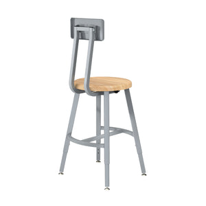 Titan Adjustable Height Stool with Backrest, Solid Oak Seat, 18-26" Seat Height