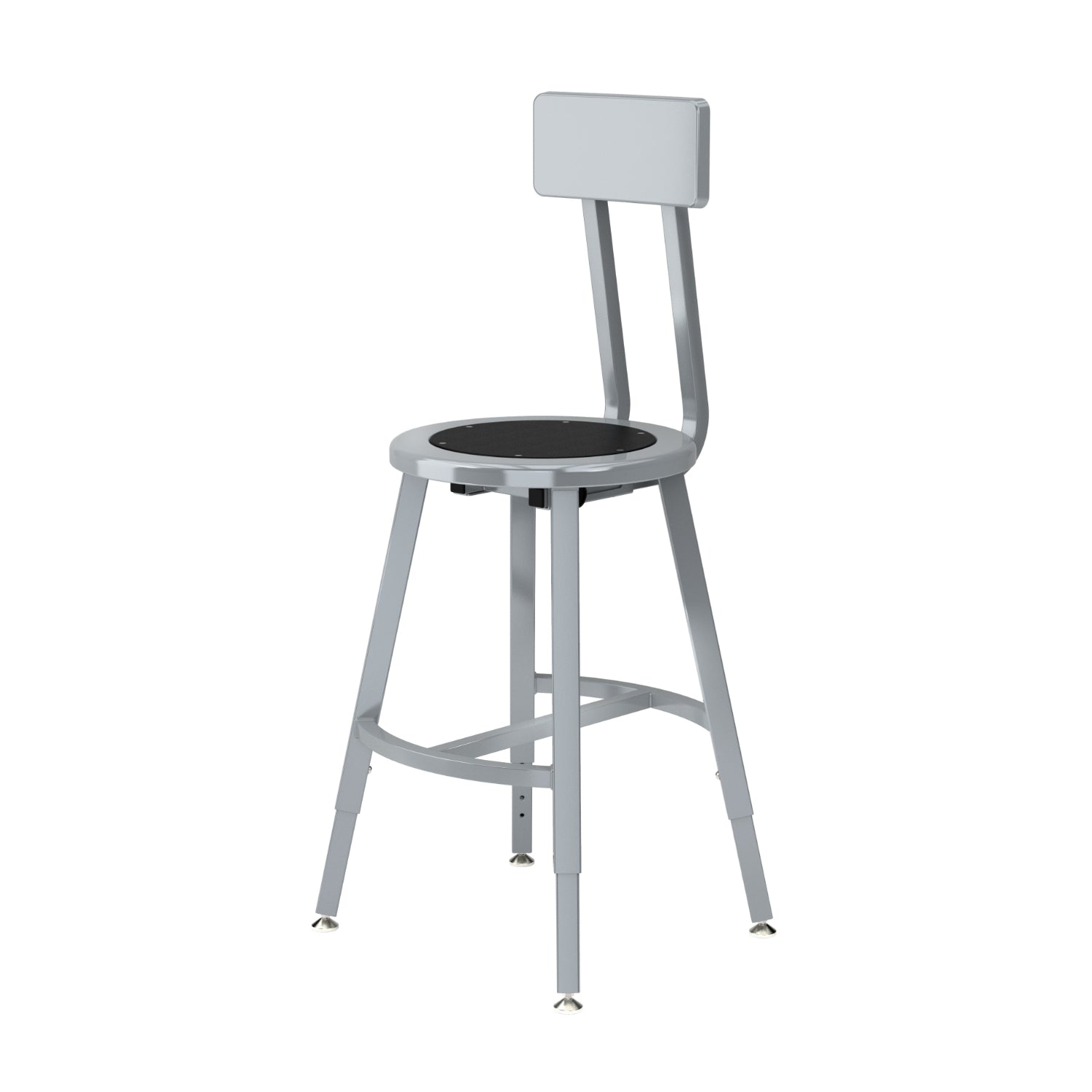 Titan Adjustable Height Stool with Backrest, Steel Seat with Black Poly Center, 18-26" Seat Height