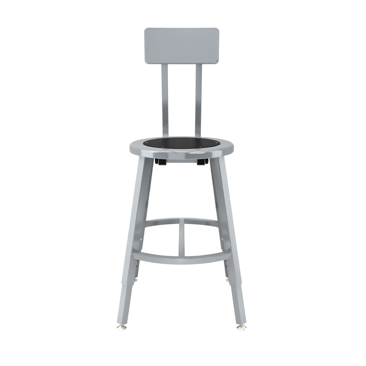 Titan Adjustable Height Stool with Backrest, Steel Seat with Black Poly Center, 18-26" Seat Height