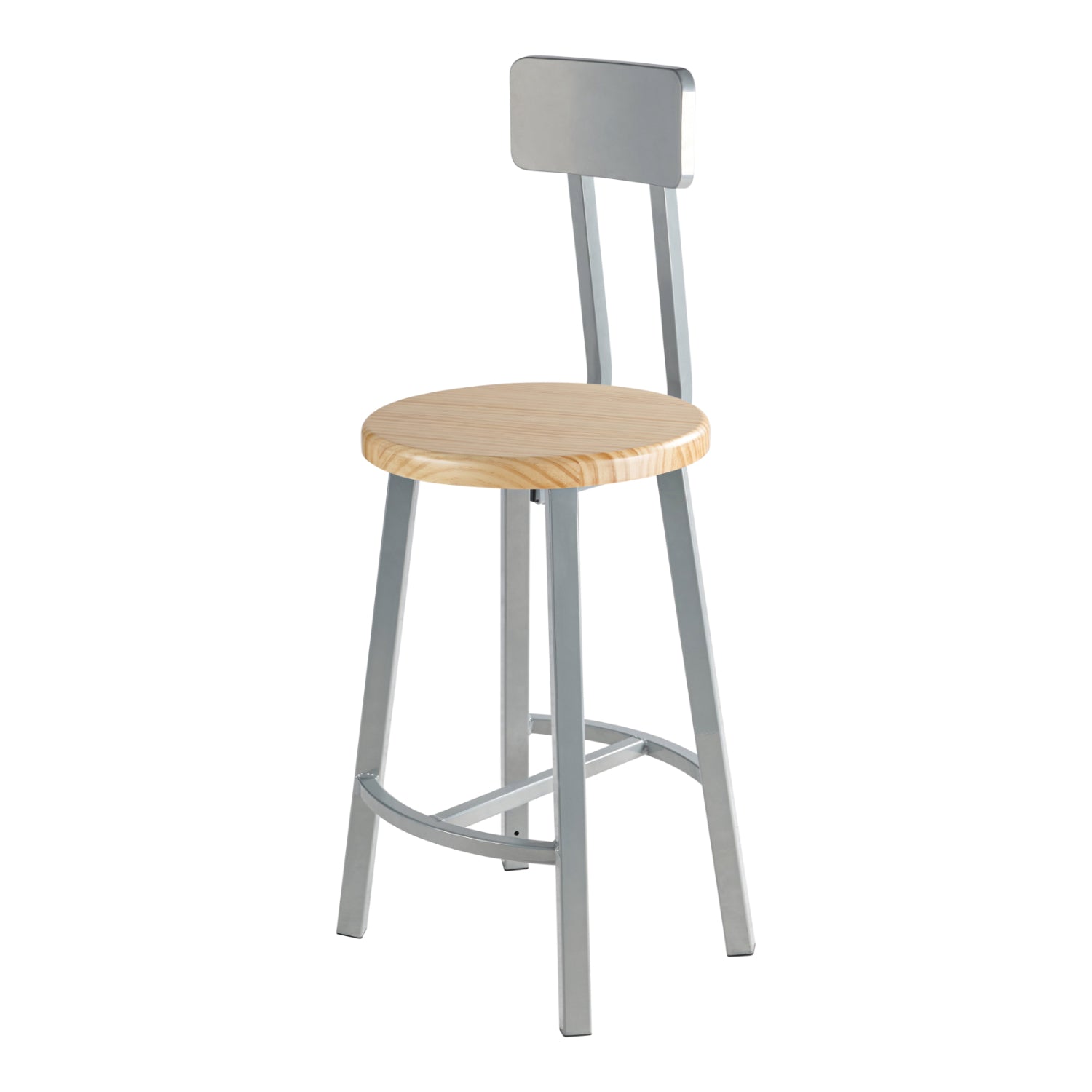 Titan Stool with Backrest, Solid Oak Seat, 24" Seat Height