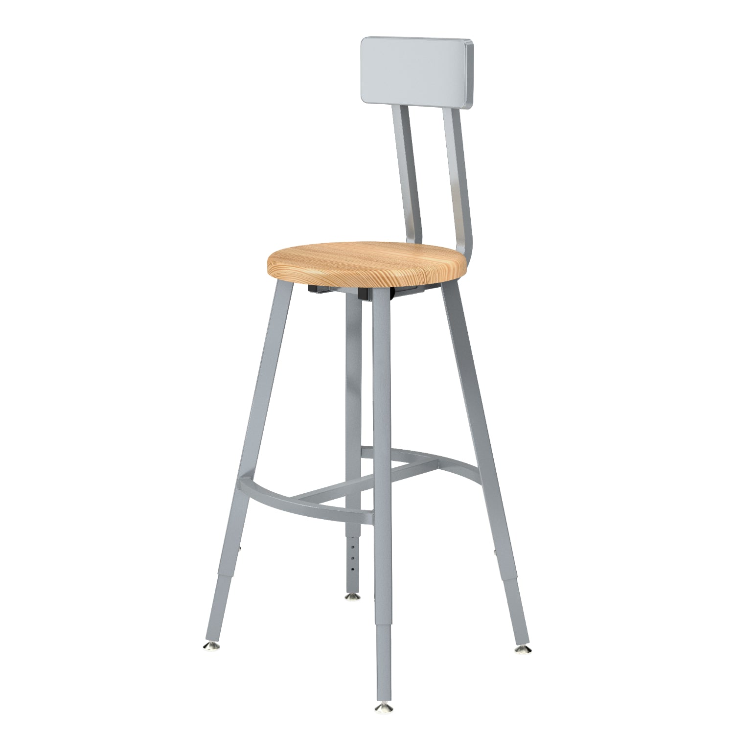 Titan Adjustable Height Stool with Backrest, Solid Oak Seat, 24-32" Seat Height