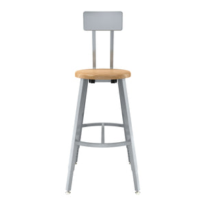 Titan Adjustable Height Stool with Backrest, Solid Oak Seat, 24-32" Seat Height