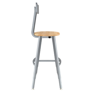 Titan Adjustable Height Stool with Backrest, Solid Oak Seat, 24-32" Seat Height