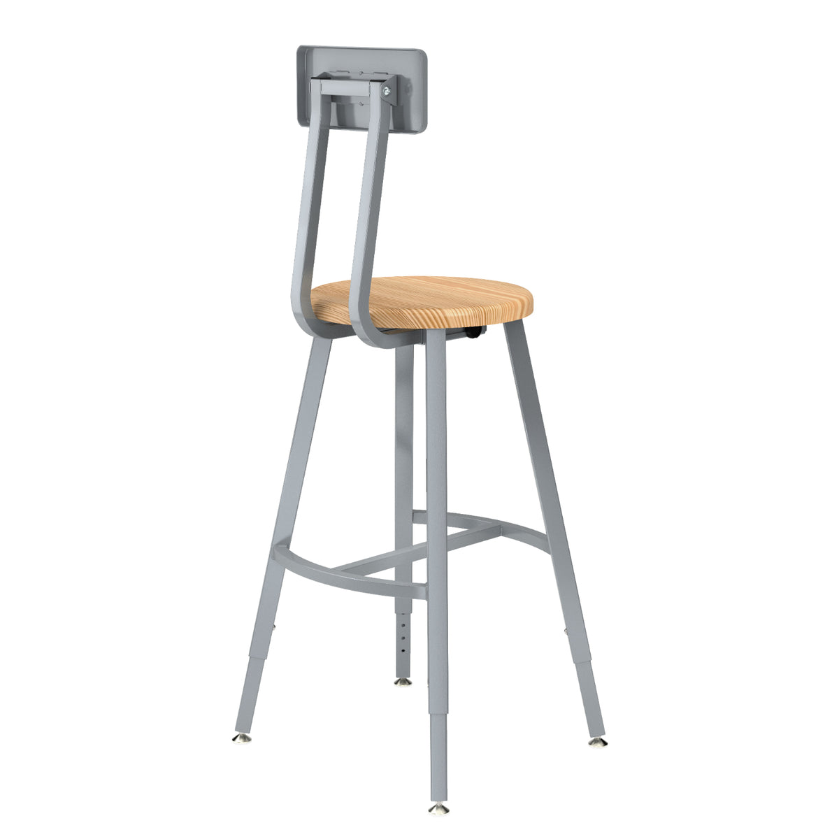 Titan Adjustable Height Stool with Backrest, Solid Oak Seat, 24-32" Seat Height