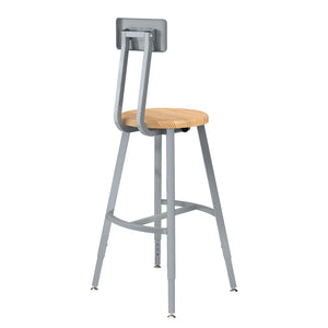 Titan Adjustable Height Stool with Backrest, Solid Oak Seat, 24-32" Seat Height