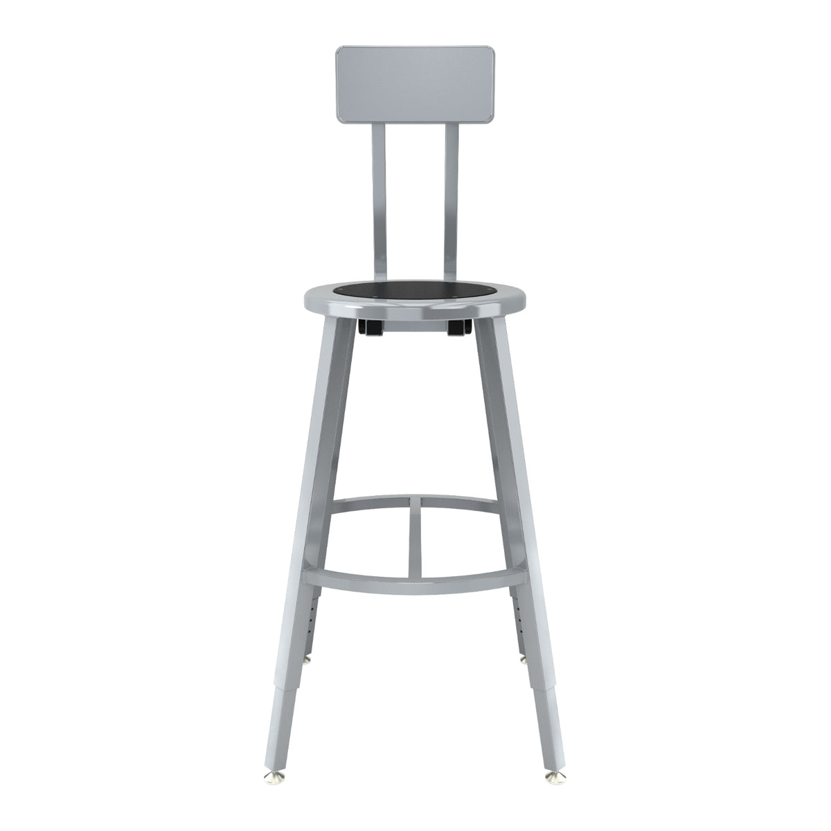 Titan Adjustable Height Stool with Backrest, Steel Seat with Black Poly Center, 24-32" Seat Height