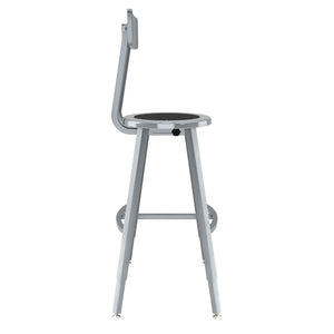 Titan Adjustable Height Stool with Backrest, Steel Seat with Black Poly Center, 24-32" Seat Height