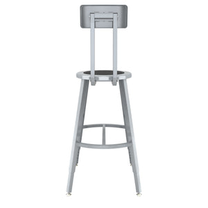 Titan Adjustable Height Stool with Backrest, Steel Seat with Black Poly Center, 24-32" Seat Height