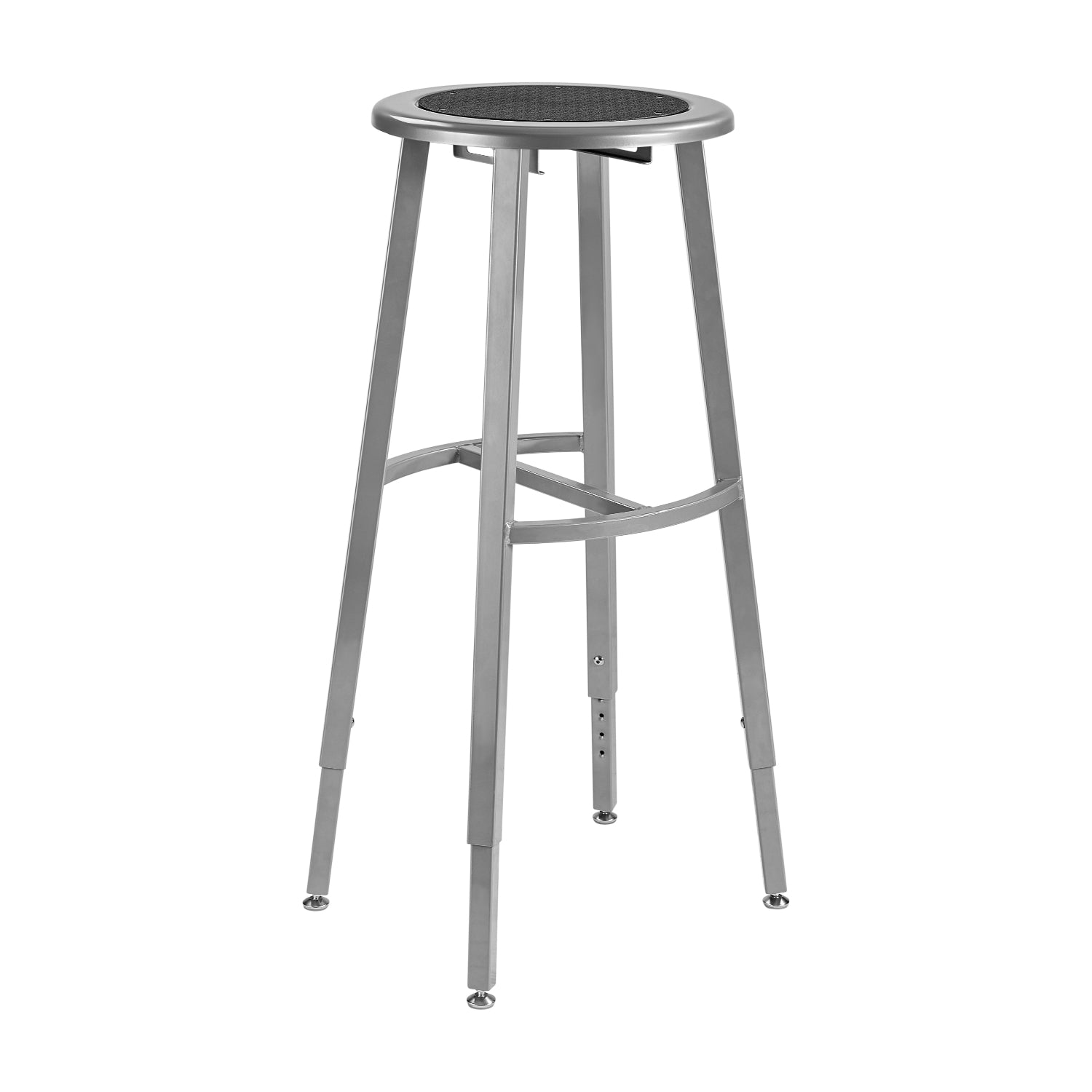 Titan Adjustable Height Stool, Steel Seat with Black Poly Center, 30-38" Seat Height