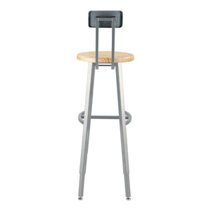 Titan Adjustable Height Stool with Backrest, Solid Oak Seat, 30-38" Seat Height
