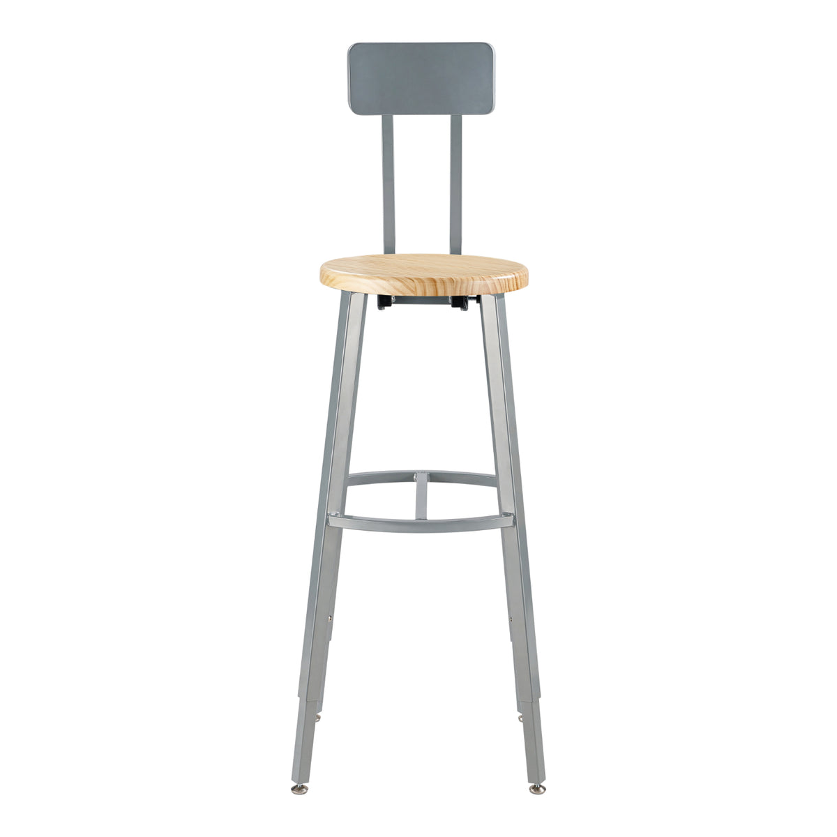 Titan Adjustable Height Stool with Backrest, Solid Oak Seat, 30-38" Seat Height