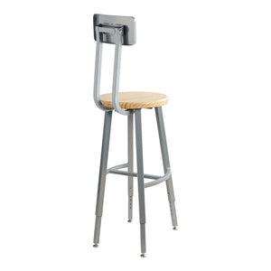 Titan Adjustable Height Stool with Backrest, Solid Oak Seat, 30-38" Seat Height