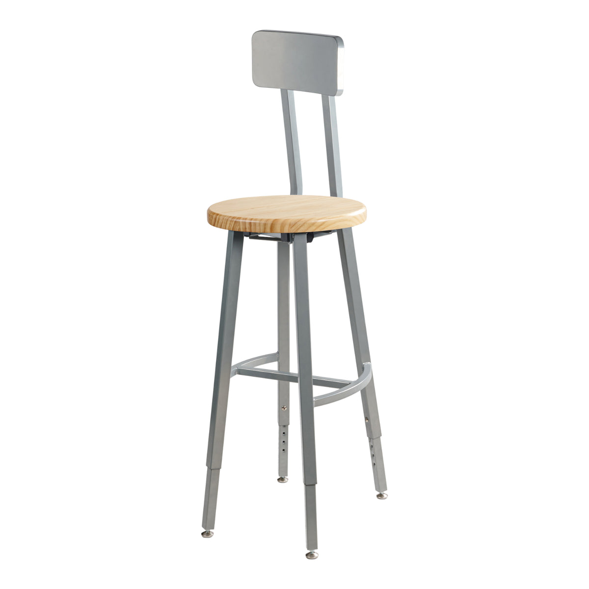 Titan Adjustable Height Stool with Backrest, Solid Oak Seat, 30-38" Seat Height