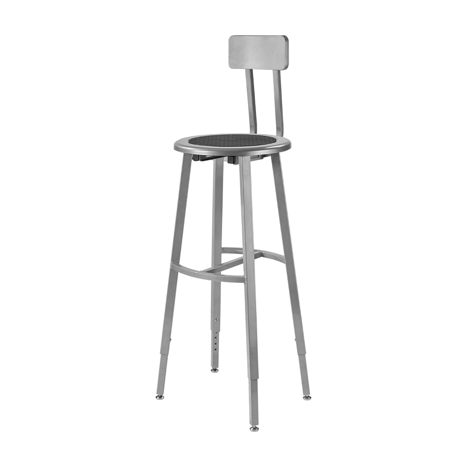 Titan Adjustable Height Stool with Backrest, Steel Seat with Black Poly Center, 30-38" Seat Height