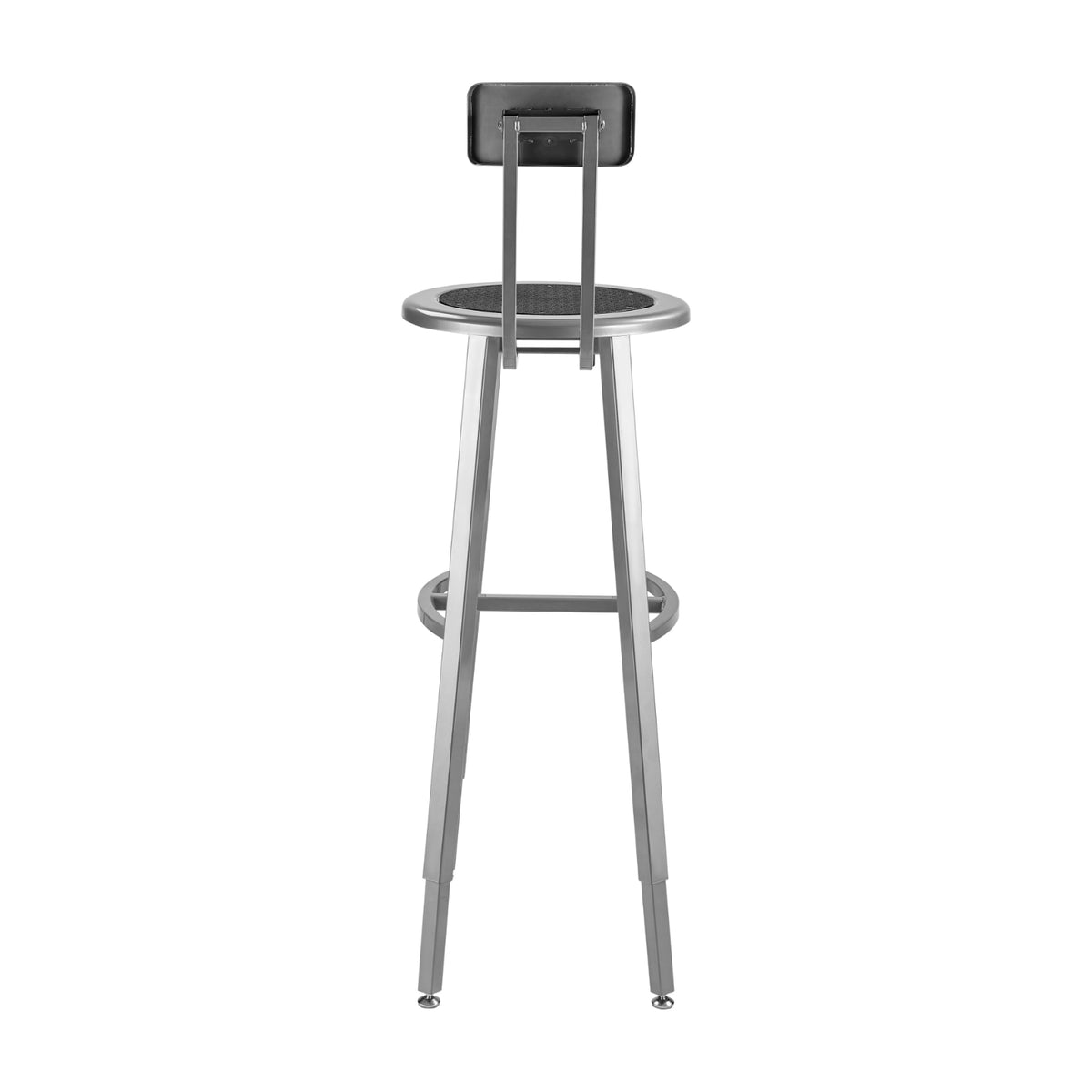 Titan Adjustable Height Stool with Backrest, Steel Seat with Black Poly Center, 30-38" Seat Height