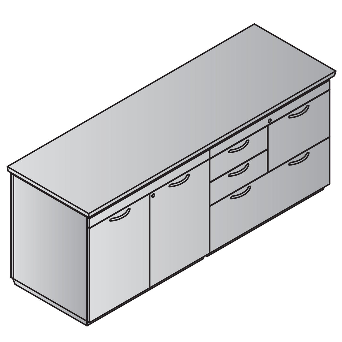"Tuxedo White" MultiFile/Storage Credenza, 72" x 24", White Top with Slate Grey Base