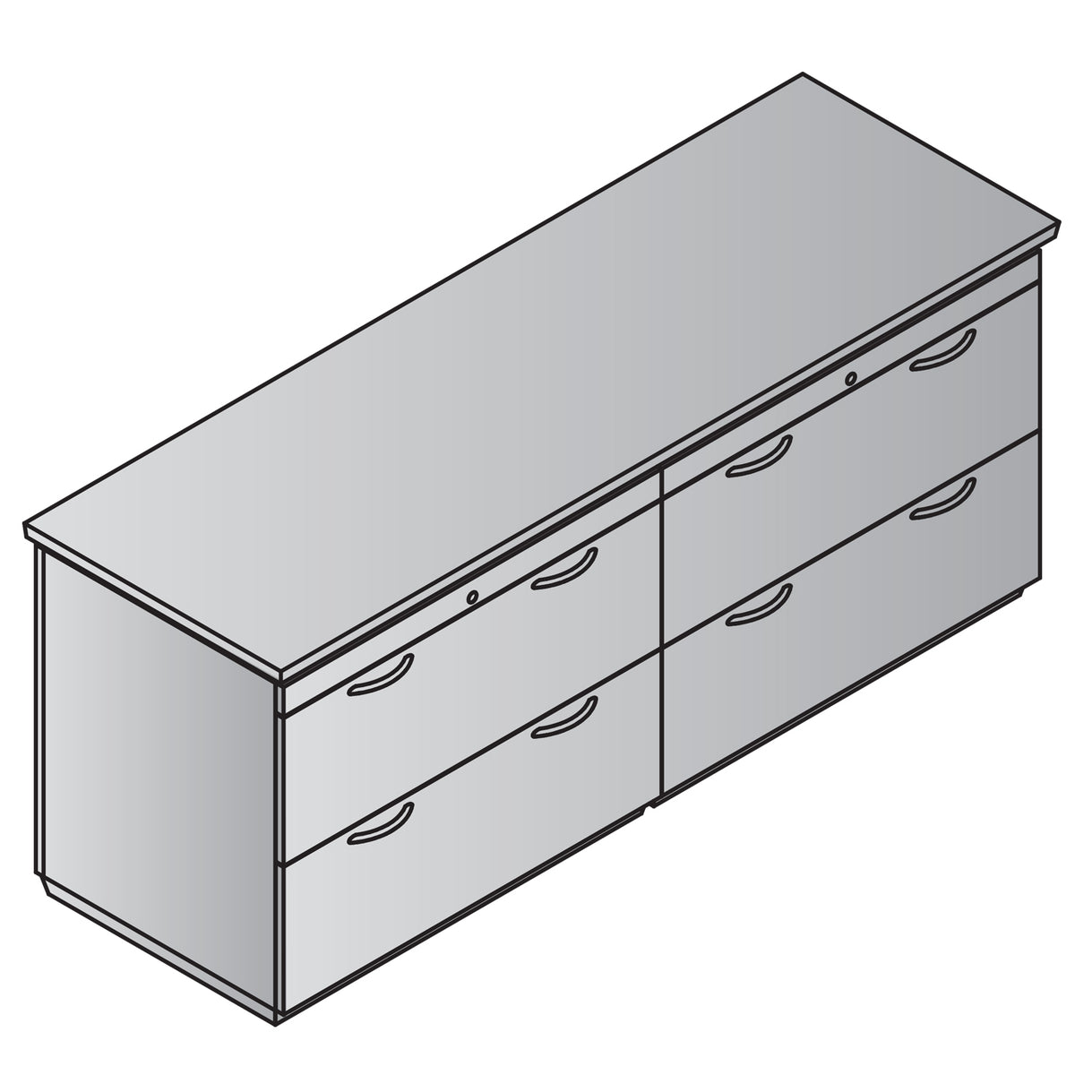 "Tuxedo White" Double Lateral File Credenza, 72" x 24", White Top with Slate Grey Base