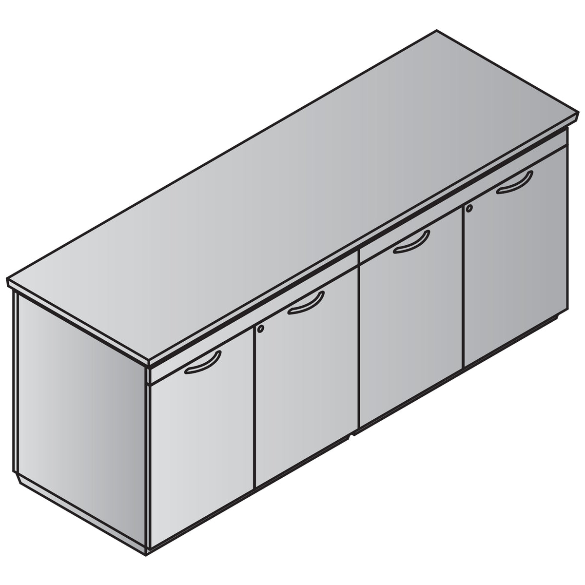 "Tuxedo White" 4-Door Storage Credenza, 72" x 24", White Top with Slate Grey Base