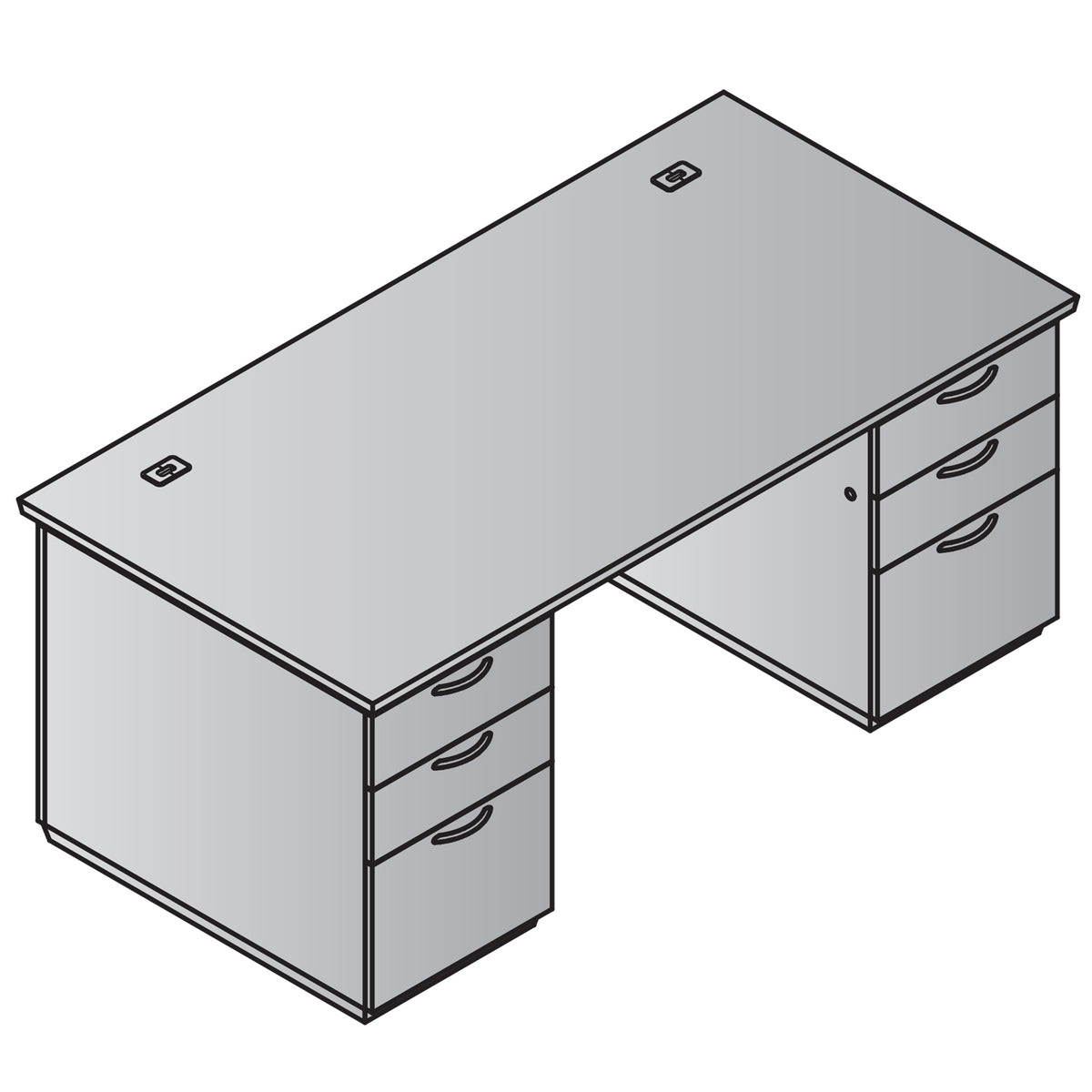 "Tuxedo White" Double Pedestal Desk, 66" x 30", White Top with Slate Grey Base