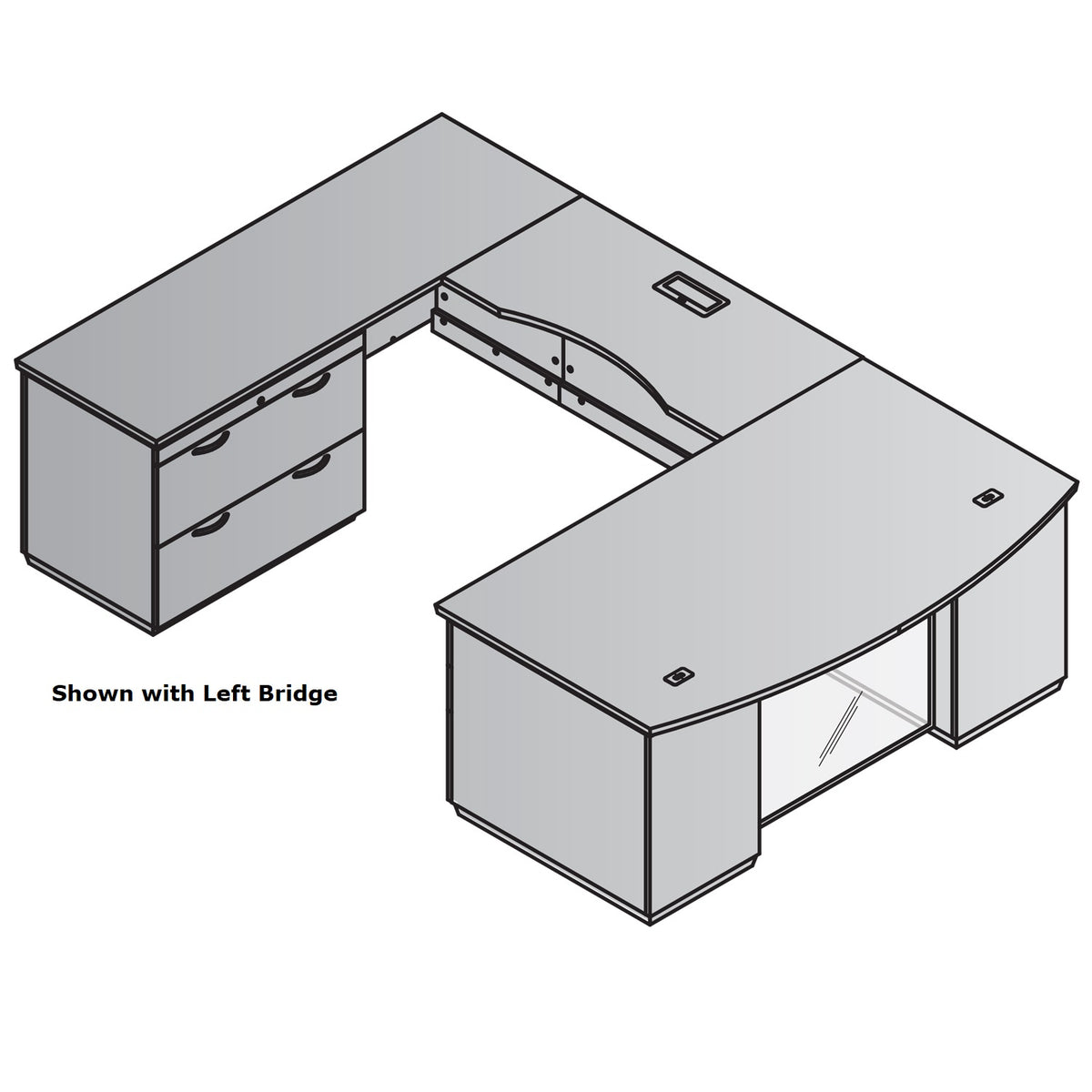 "Tuxedo White" U-Shape with Lateral File Credenza Pedestal, 72" x 114", White Top with Slate Grey Base