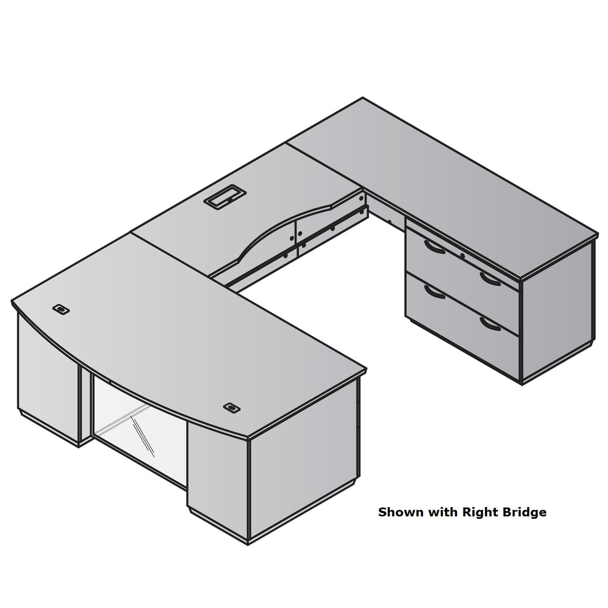 "Tuxedo White" U-Shape with Lateral File Credenza Pedestal, 72" x 114", White Top with Slate Grey Base