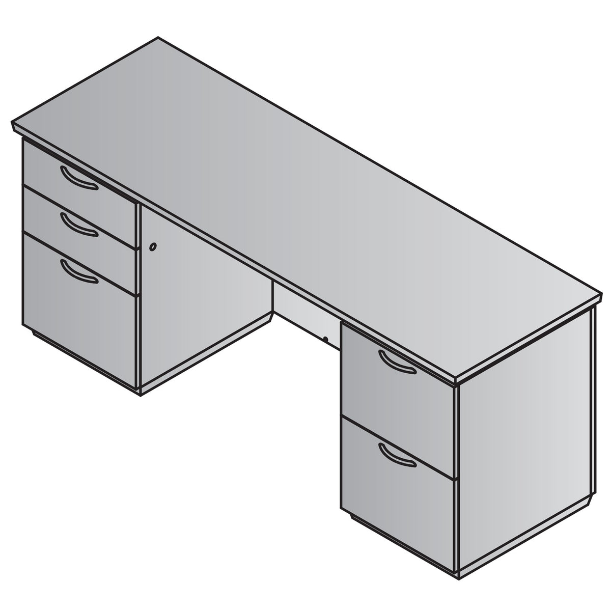 "Tuxedo White" Double Pedestal Credenza, 72" x 36", White Top with Slate Grey Base