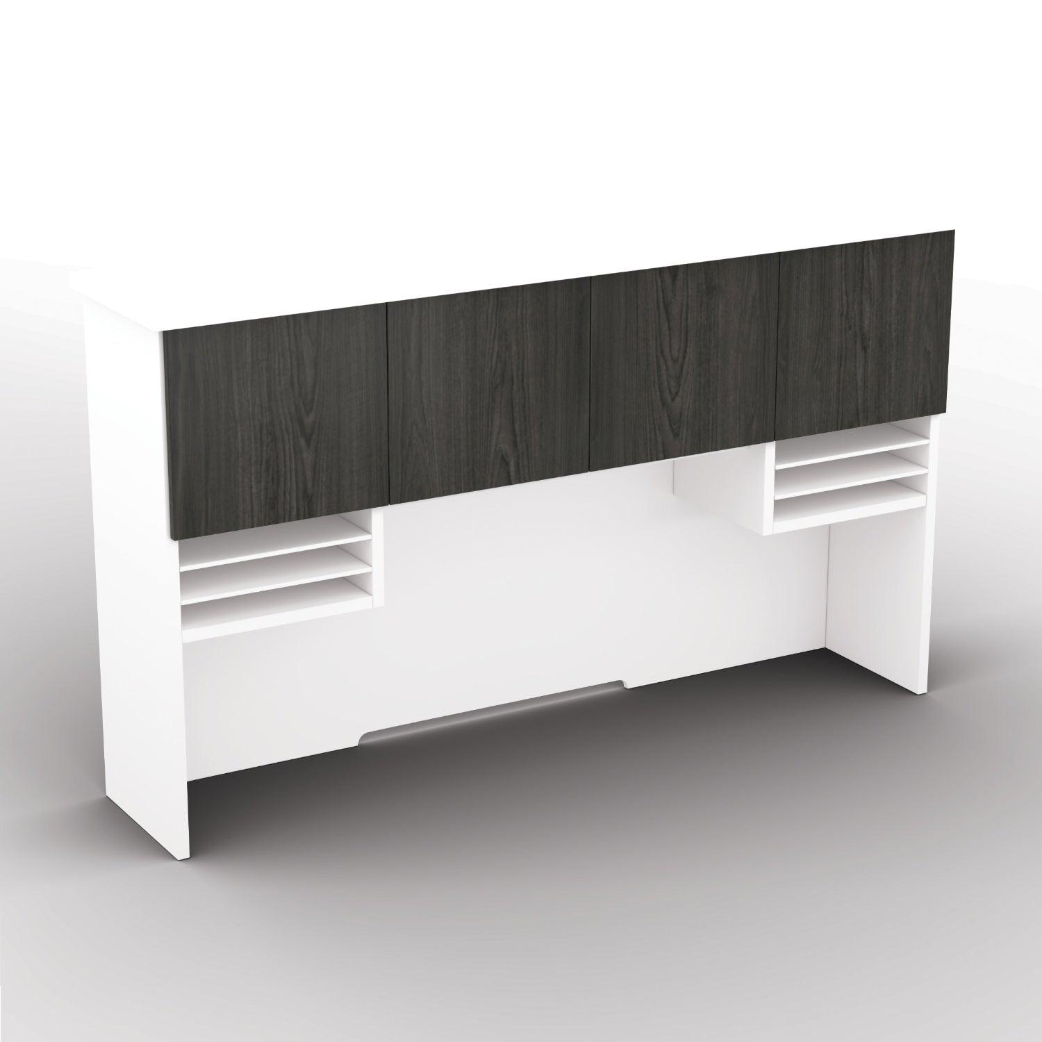 "Tuxedo White" 72" Hutch with Wood Doors, 72" W x 16" D x 42" H, White with Slate Grey Doors