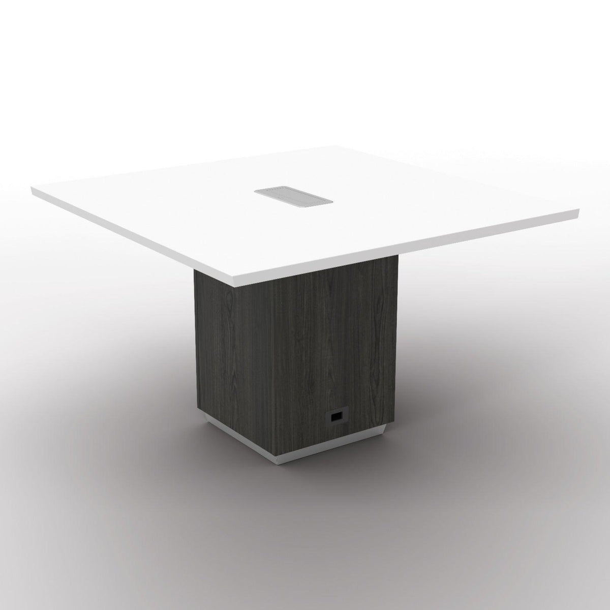 "Tuxedo White" 48" Square Table, White Top with Slate Grey Base