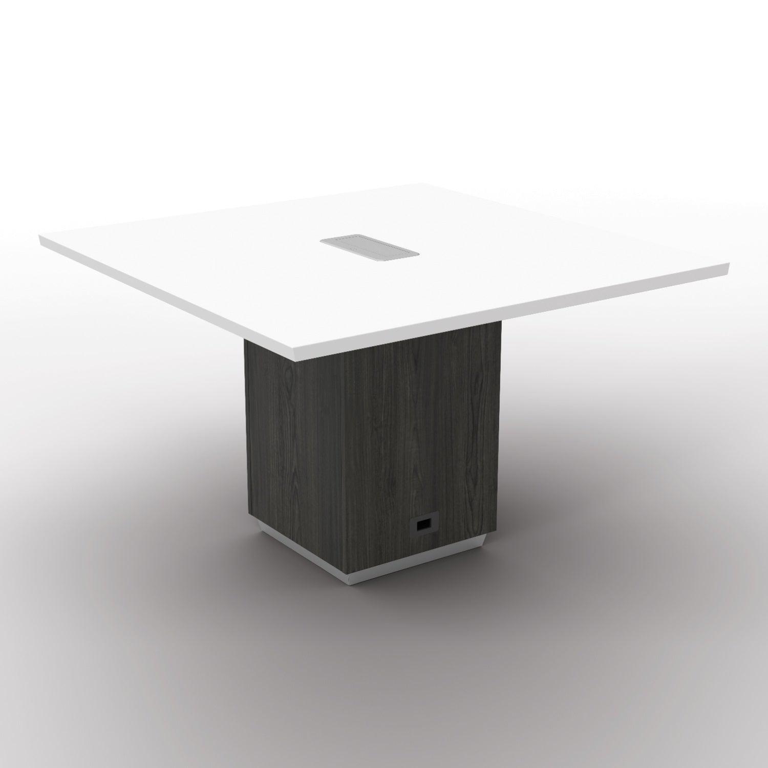 "Tuxedo White" 48" Square Table, White Top with Slate Grey Base