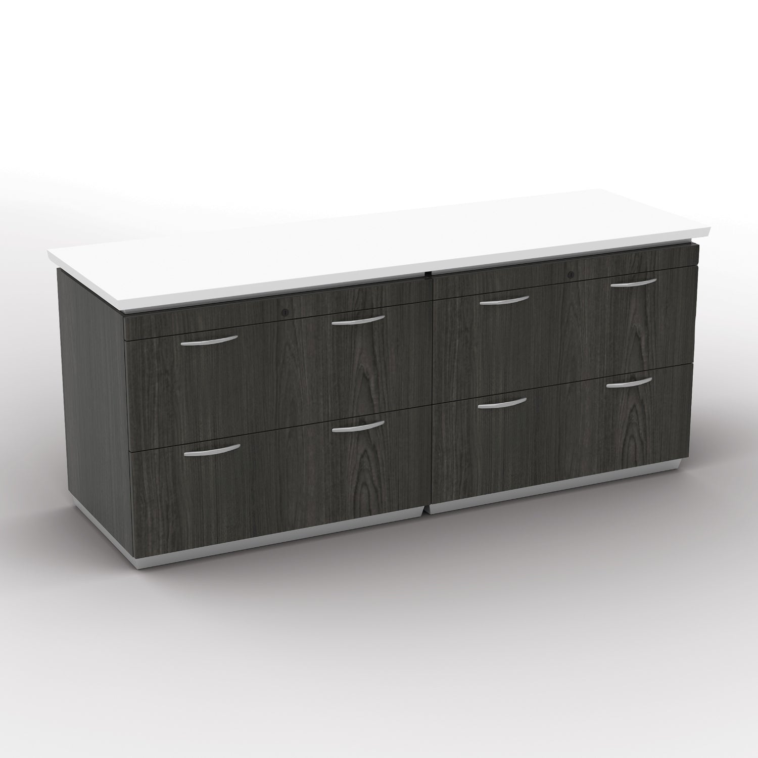 "Tuxedo White" Double Lateral File Credenza, 72" x 24", White Top with Slate Grey Base