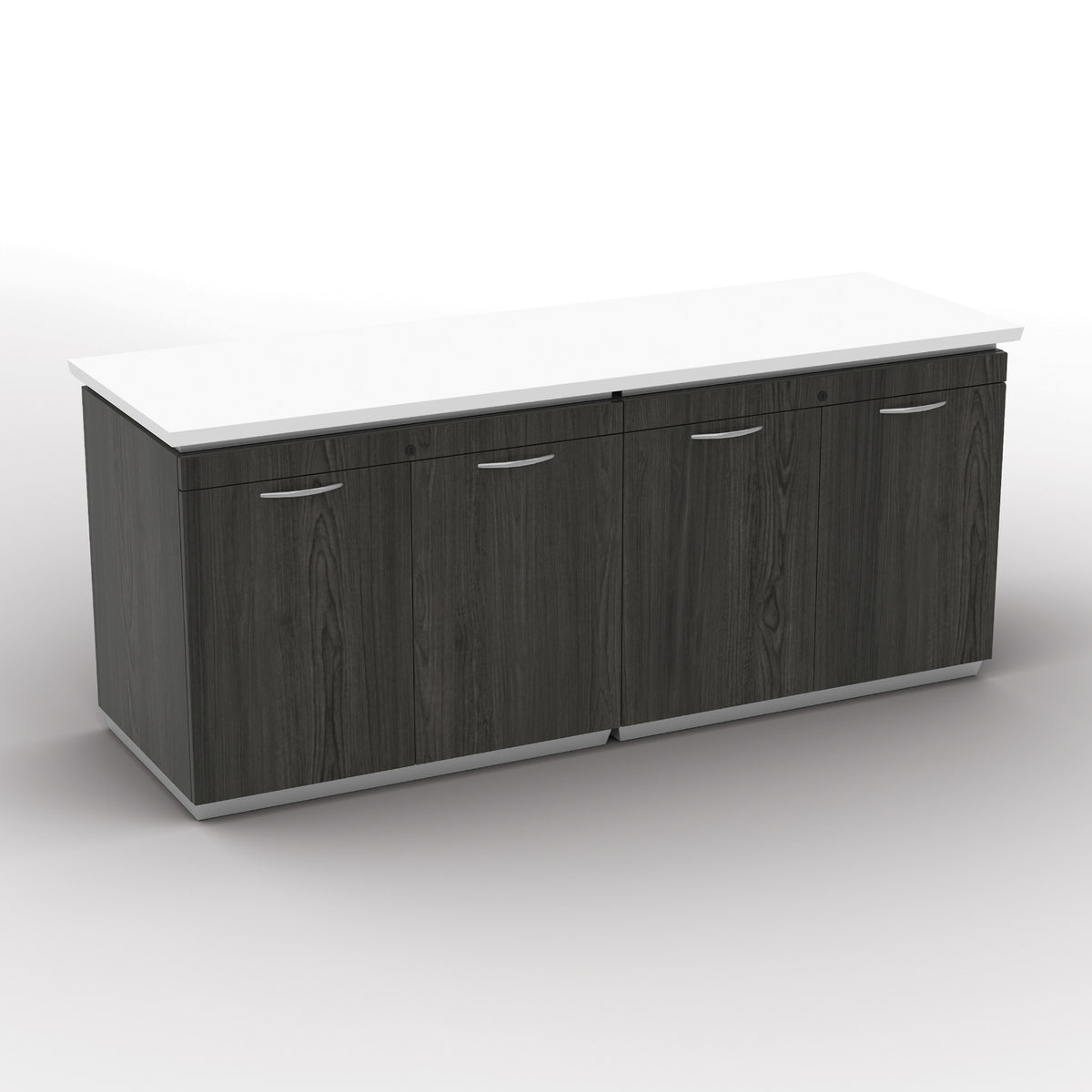 "Tuxedo White" 4-Door Storage Credenza, 72" x 24", White Top with Slate Grey Base
