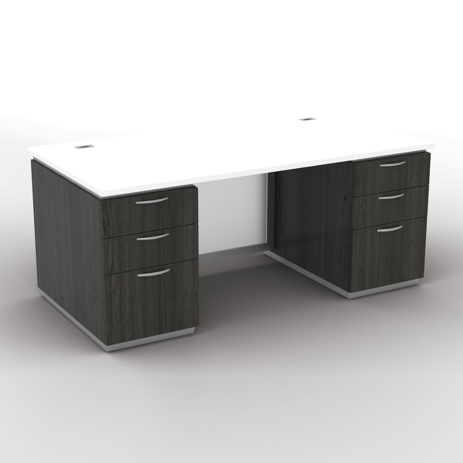 "Tuxedo White" Double Pedestal Desk, 72" x 36", White Top with Slate Grey Base
