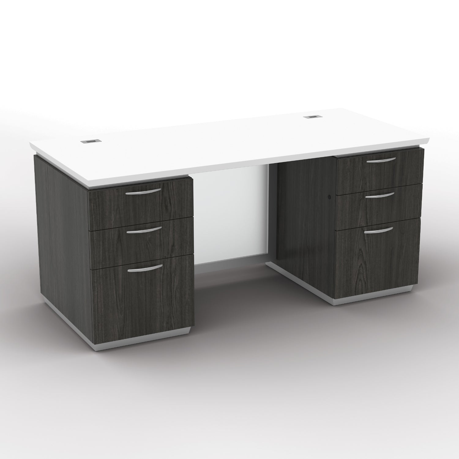 "Tuxedo White" Double Pedestal Desk, 66" x 30", White Top with Slate Grey Base
